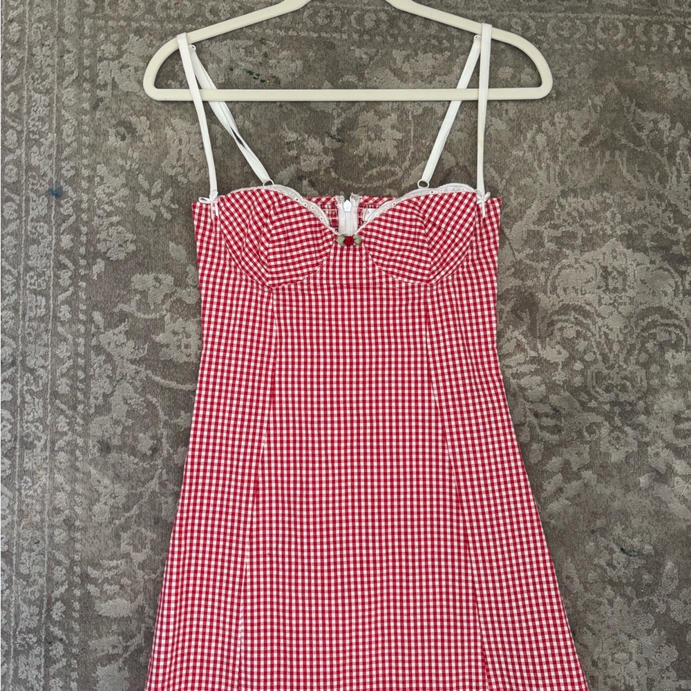 Kitteny Red Gingham Dress with White Straps